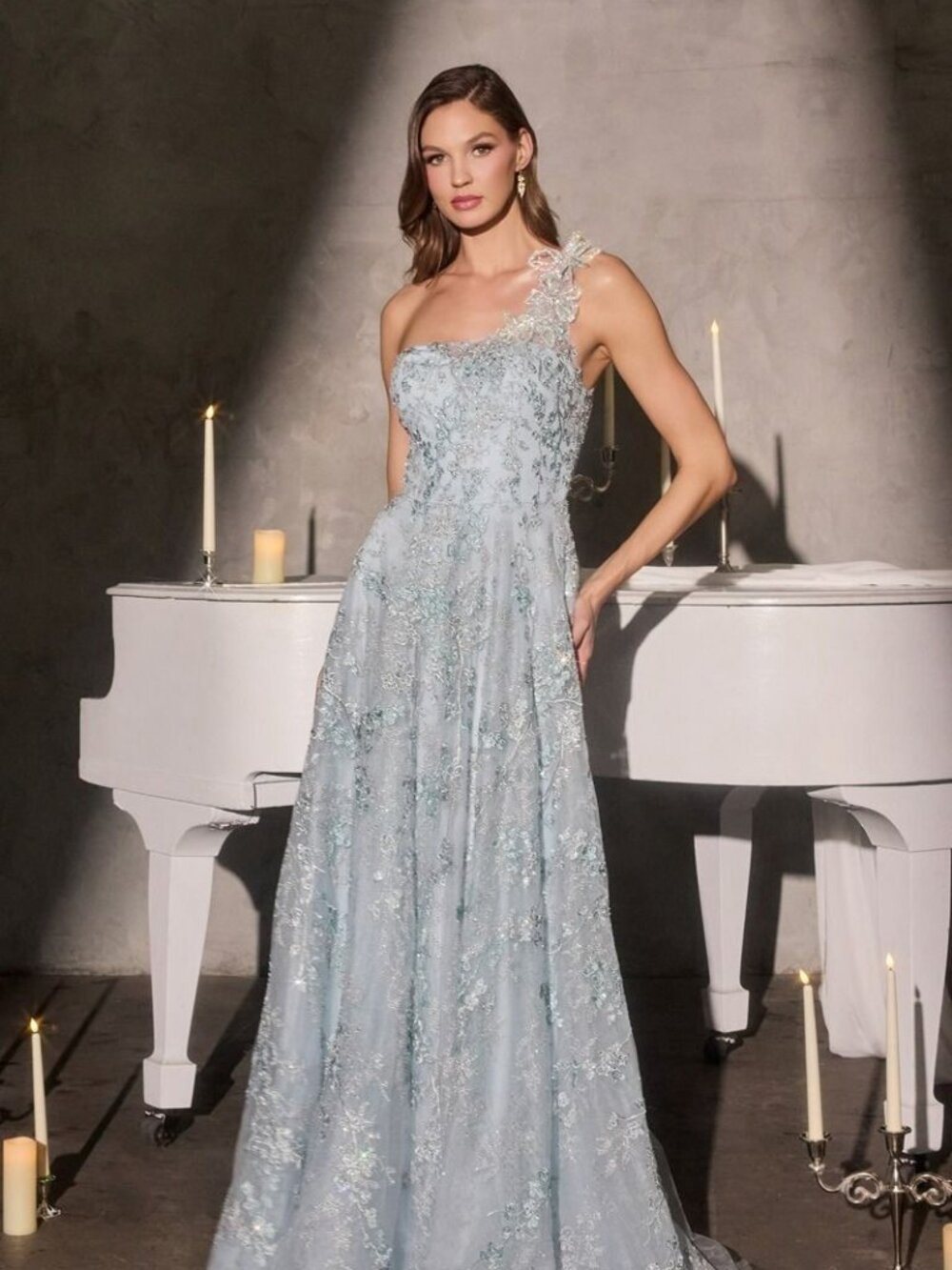New Blue Festive One Shoulder Long Graduation Gown w/ Beads Embroidery CD J909